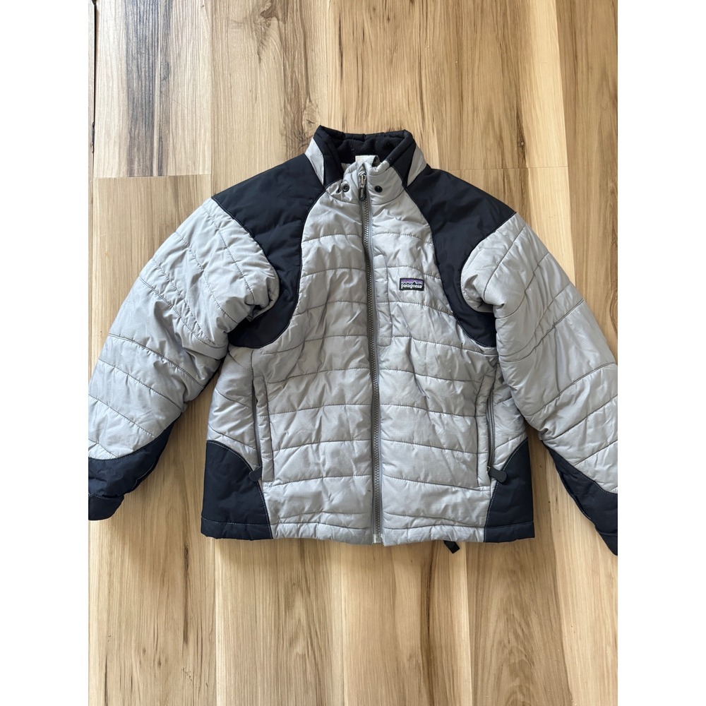 Patagonia Kids M Grey Black Puff Jacket Insulated Quilted Full Zip Coat